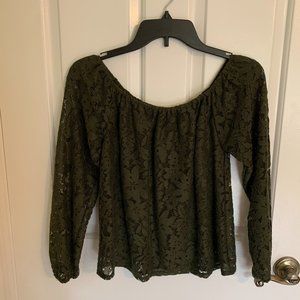 Hollister Off the Shoulder Hunter Green Top